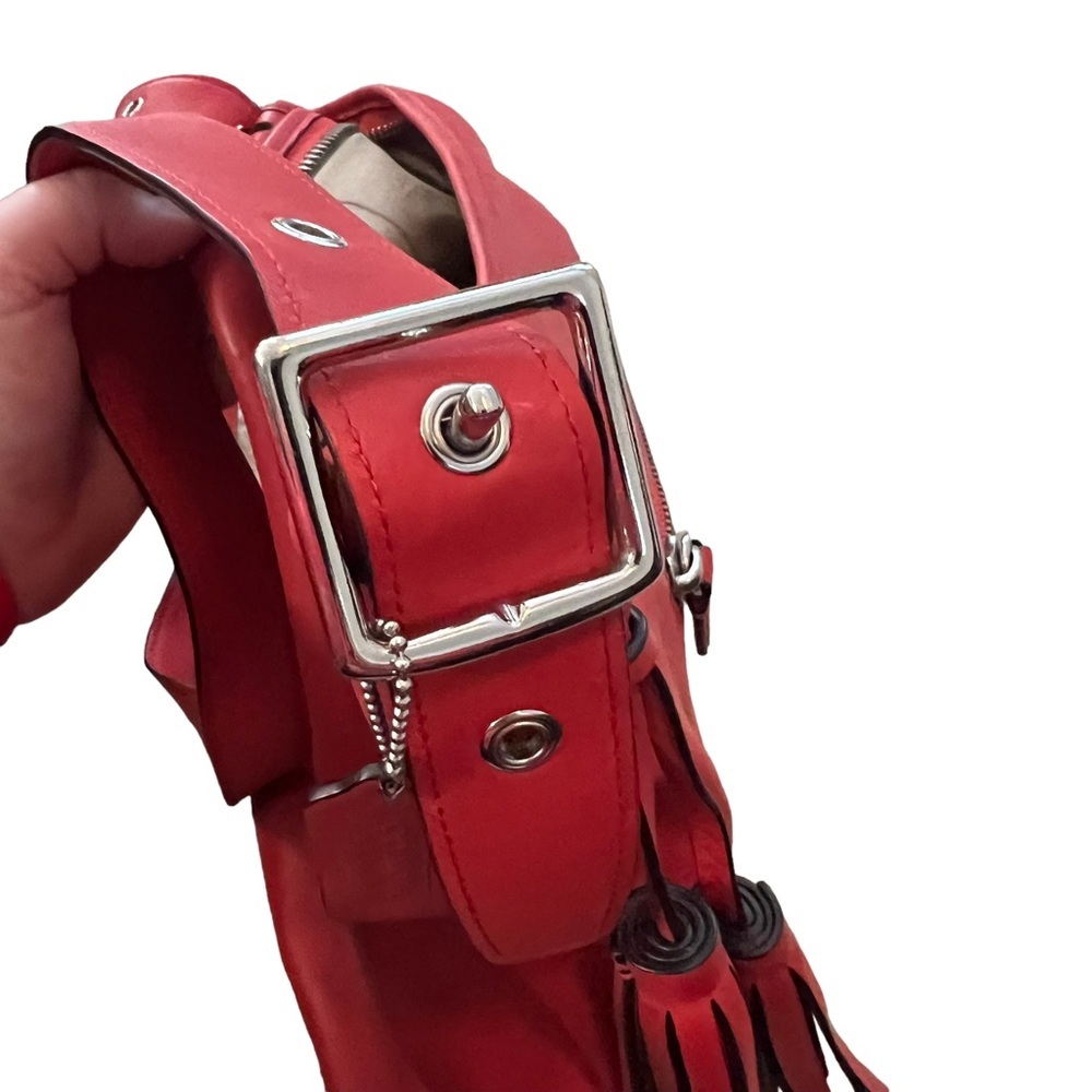 Coach Red Leather Shoulder Zipper Bag Tassel - Picture 9 of 10